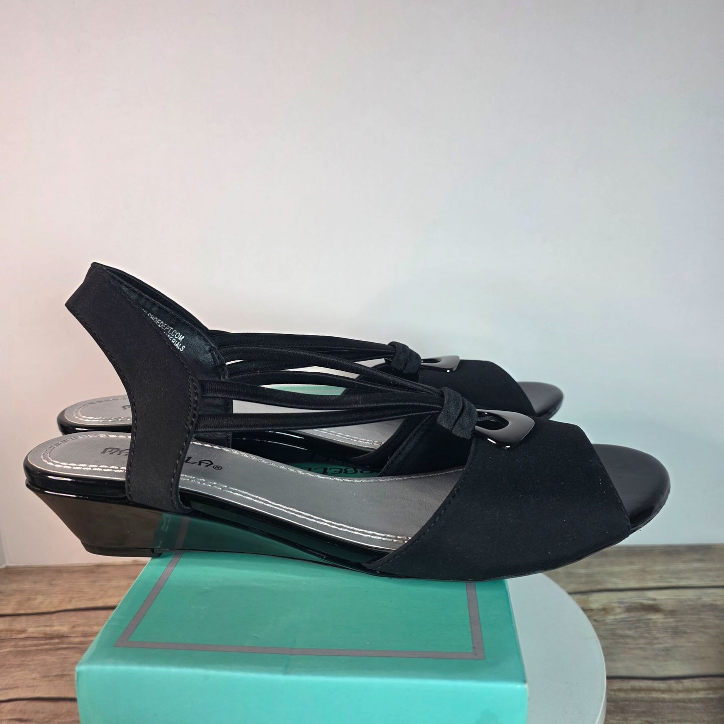 Marbella Womens Black Open-Toe Slingback Sandals  7.5M  All Man-Made Materials