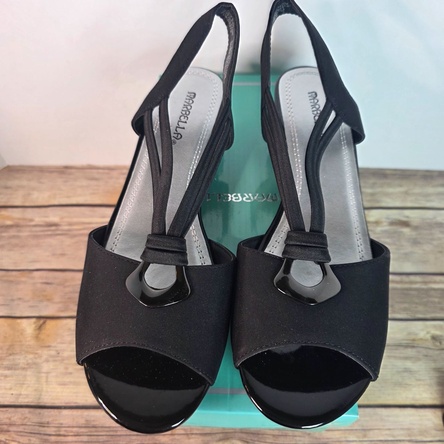 Marbella Womens Black Open-Toe Slingback Sandals  7.5M  All Man-Made Materials