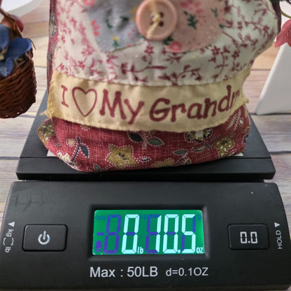 Handcrafted Grandma Rag Doll With Straw Hat & Fabric Dress Holding Basket Of Flowers