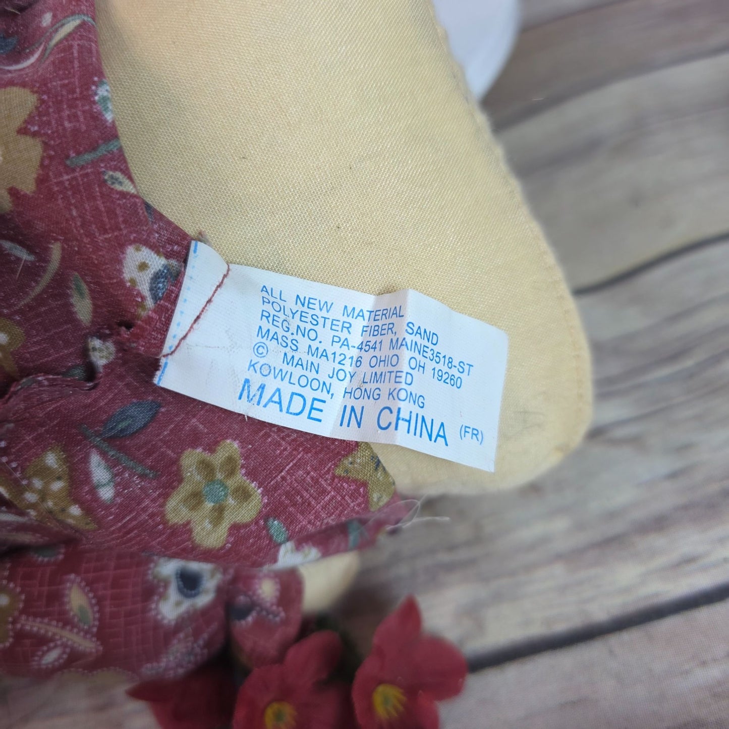 Handcrafted Grandma Rag Doll With Straw Hat & Fabric Dress Holding Basket Of Flowers