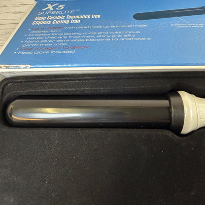 X5 Superlite Nano Ceramic Tourmaline Clipless Curling Iron 1 1/4" Barrel Professional Hair Styling Tool With Heat Glove Included