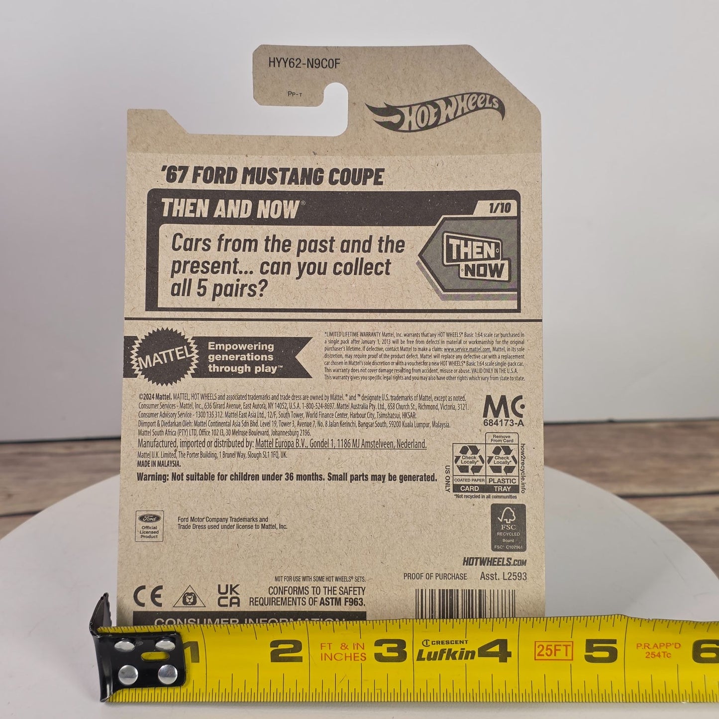 Hot Wheels 67 Ford Mustang Coupe Die-Cast Model Car 1/10 Then And Now Edition