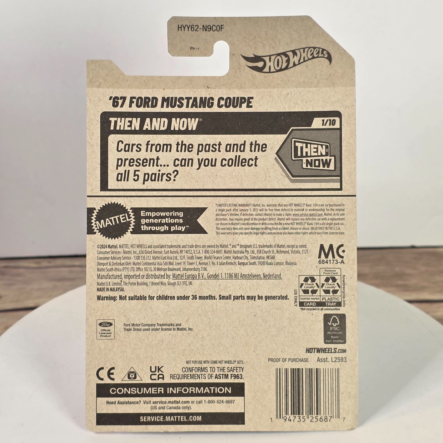 Hot Wheels 67 Ford Mustang Coupe Die-Cast Model Car 1/10 Then And Now Edition