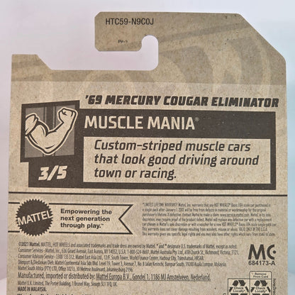 Hot Wheels Muscle Mania 69 Mercury Cougar Eliminator Die-Cast Car  Special Edition  171/250  Guaranteed For Life