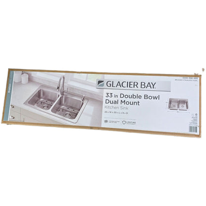 Glacier Bay 33" Double Bowl Dual Mount Kitchen Sink Brushed Stainless Steel Bratten Collection