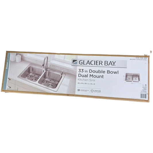 Glacier Bay 33" Double Bowl Dual Mount Kitchen Sink Brushed Stainless Steel Bratten Collection