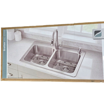 Glacier Bay 33" Double Bowl Dual Mount Kitchen Sink Brushed Stainless Steel Bratten Collection