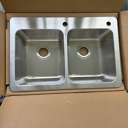 Glacier Bay 33" Double Bowl Dual Mount Kitchen Sink Brushed Stainless Steel Bratten Collection