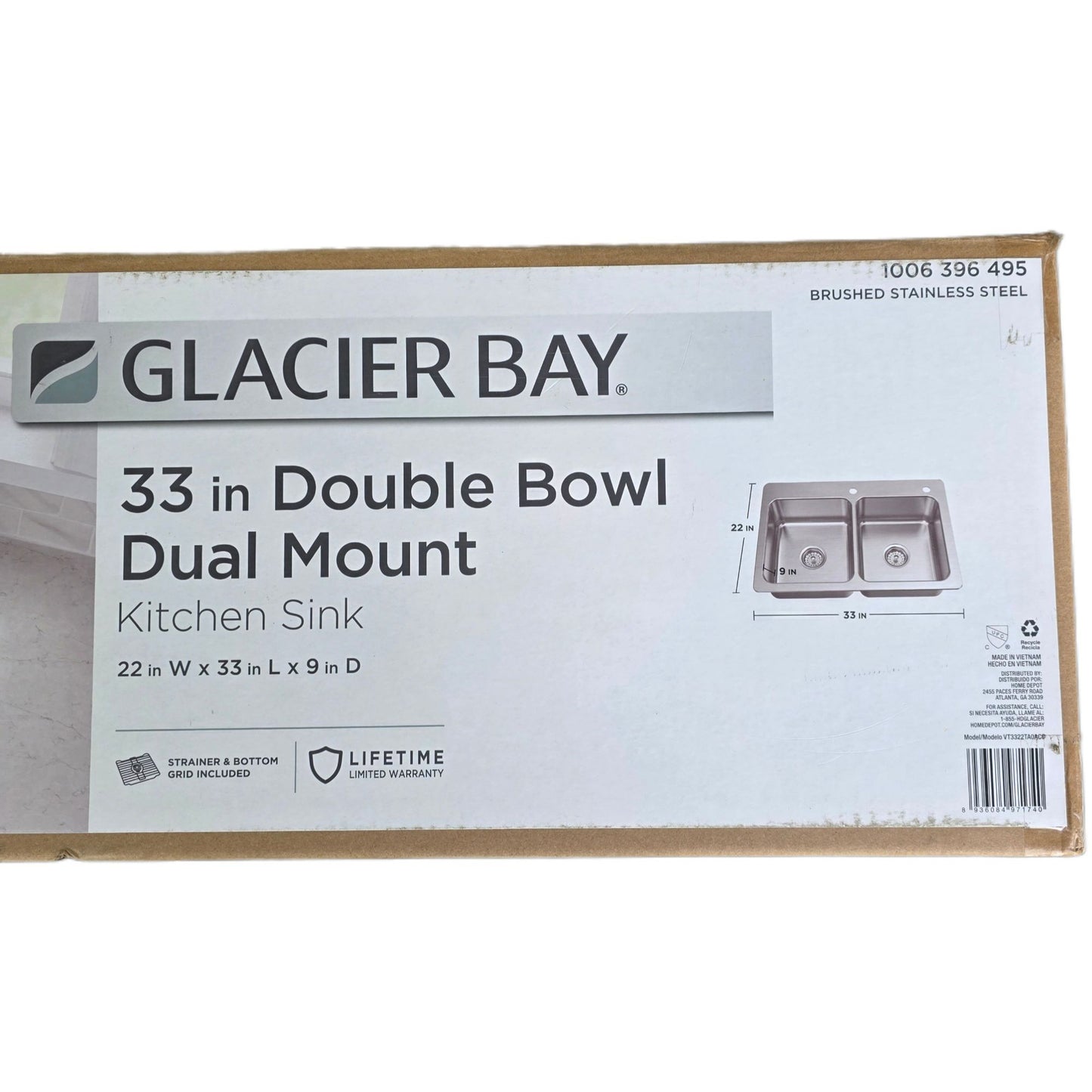 Glacier Bay 33" Double Bowl Dual Mount Kitchen Sink Brushed Stainless Steel Bratten Collection