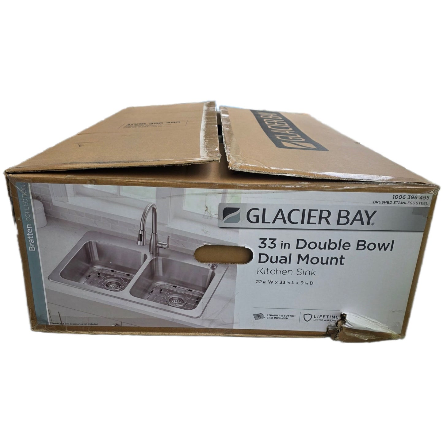 Glacier Bay 33" Double Bowl Dual Mount Kitchen Sink Brushed Stainless Steel Bratten Collection