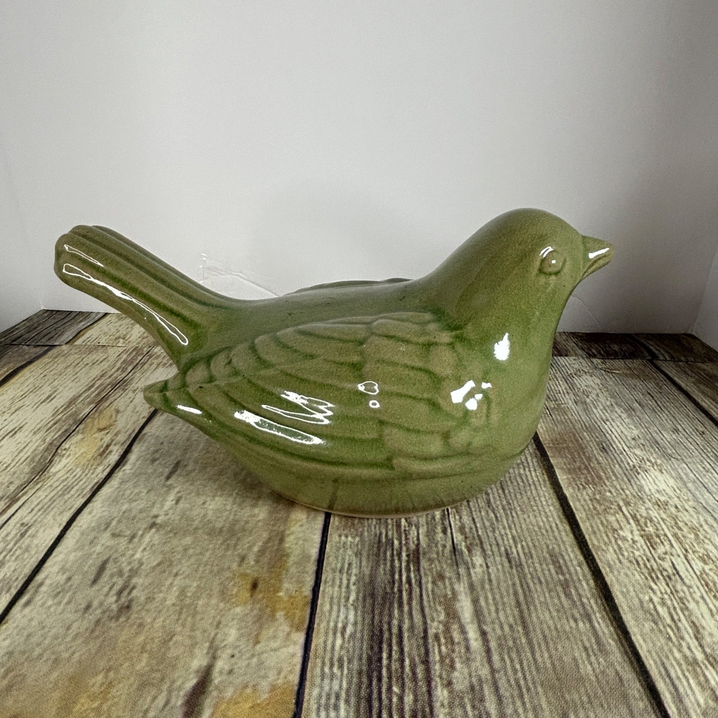 Green Ceramic Bird Figurine Glazed Decorative Collectible Accent