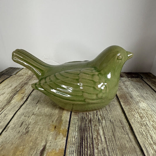Green Ceramic Bird Figurine Glazed Decorative Collectible Accent