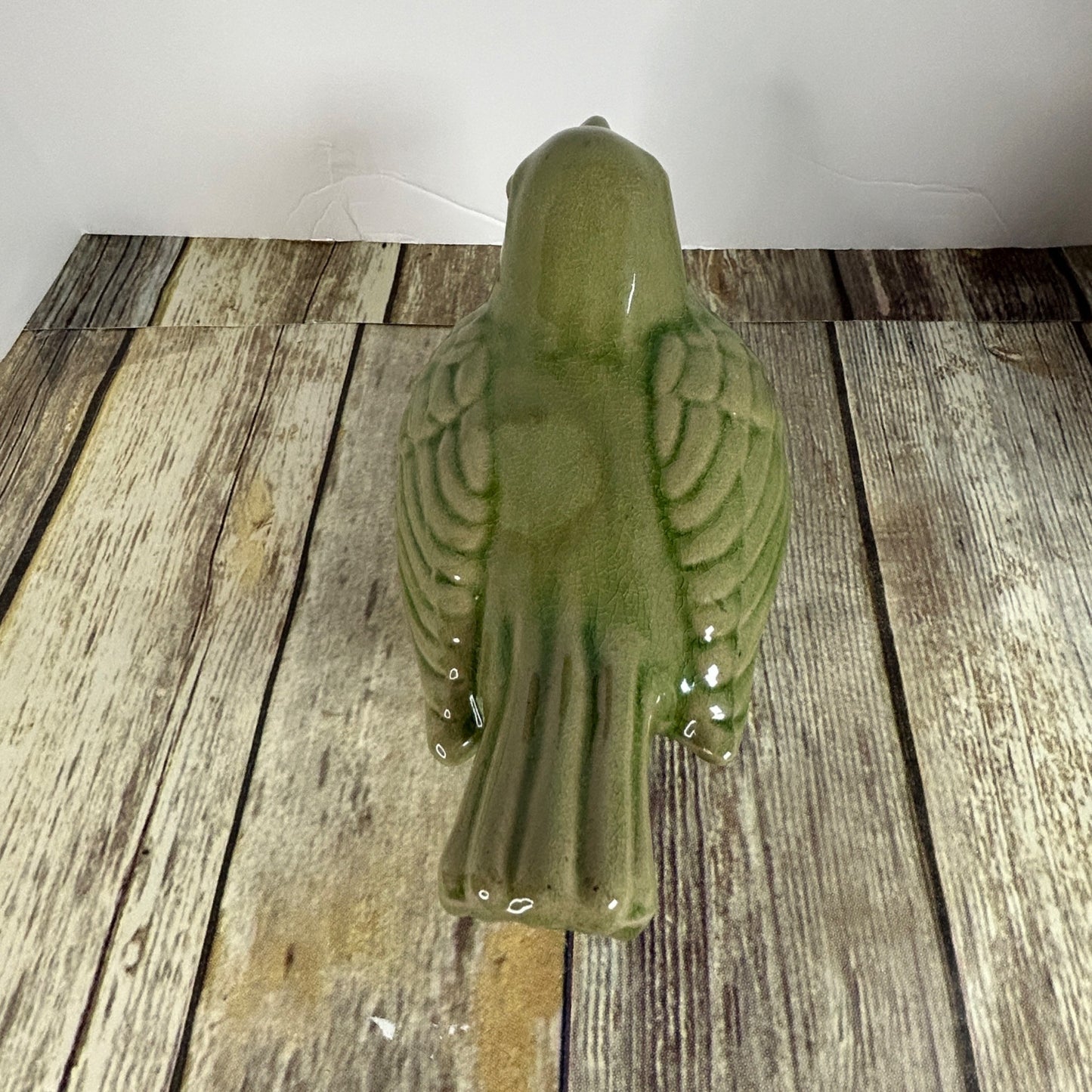 Green Ceramic Bird Figurine Glazed Decorative Collectible Accent