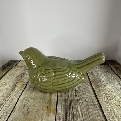 Green Ceramic Bird Figurine Glazed Decorative Collectible Accent