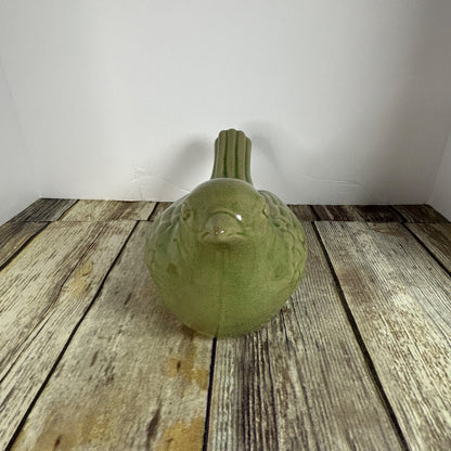 Green Ceramic Bird Figurine Glazed Decorative Collectible Accent