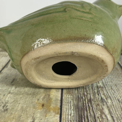 Green Ceramic Bird Figurine Glazed Decorative Collectible Accent