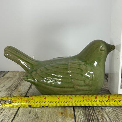 Green Ceramic Bird Figurine Glazed Decorative Collectible Accent