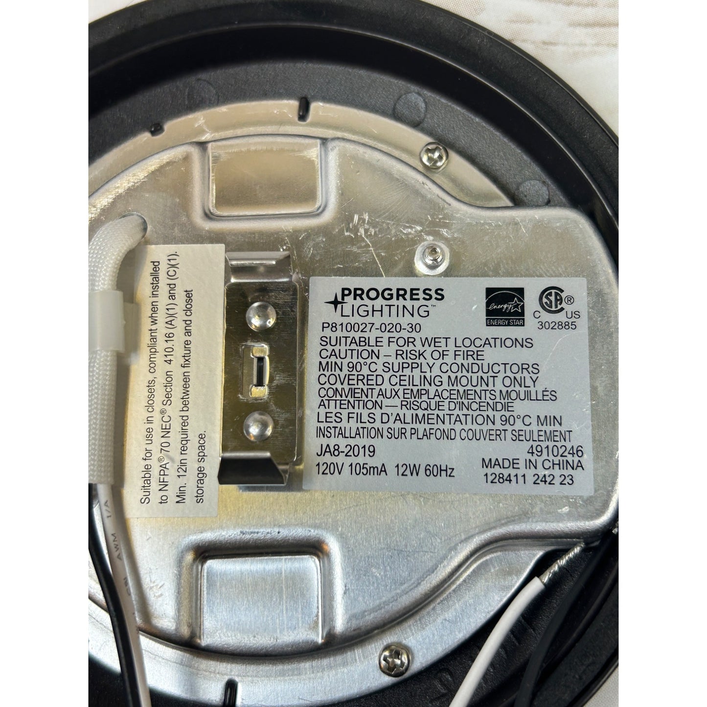 Progress Lighting LED Ceiling Light Fixture P810027-020-30 Wet Location Rated 12W 120V Black Trim Flush Mount Includes Hardware