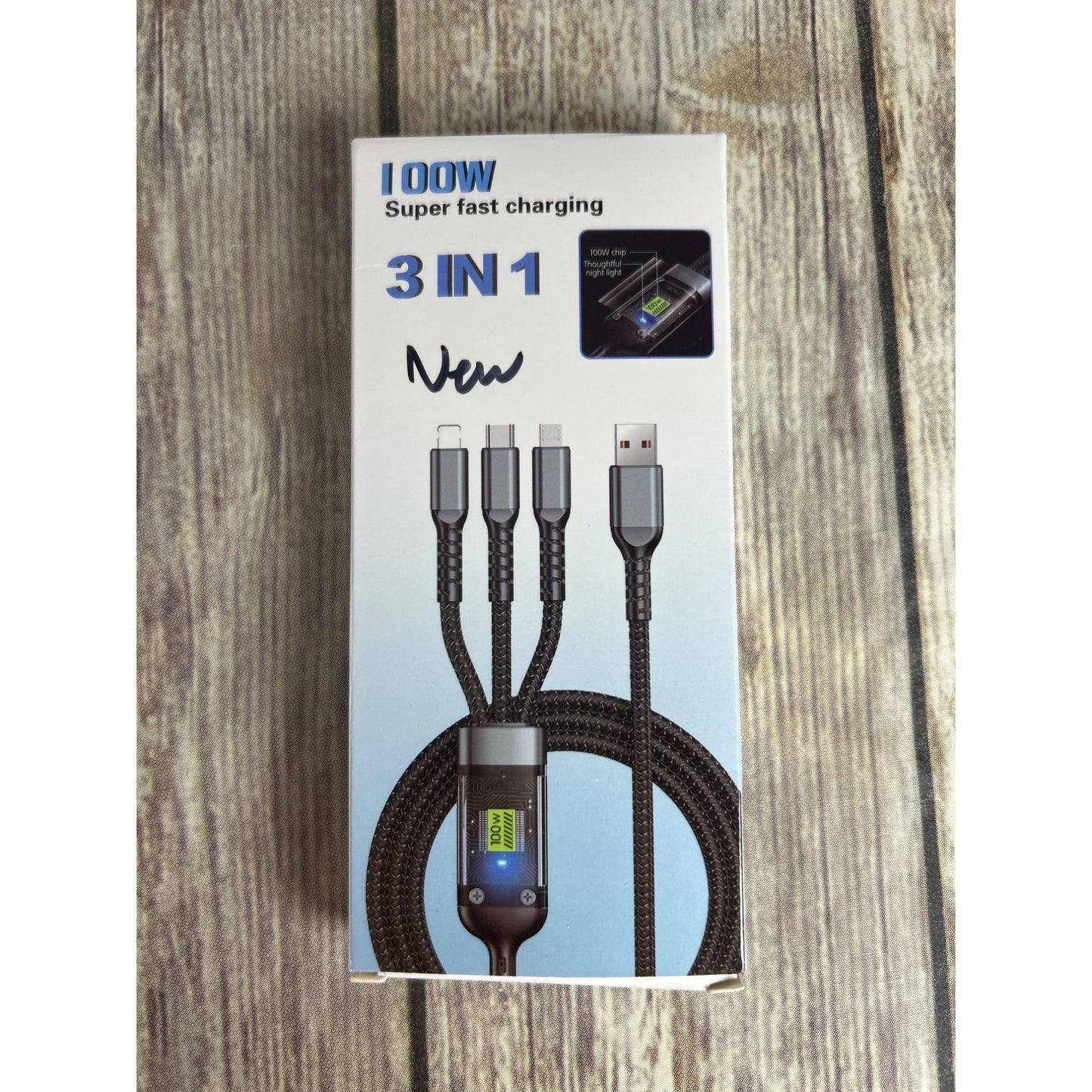 100W Super Fast Charging Cable 3 In 1 Lightning/Type-C/Micro USB With Transparent Chip Design TDA-218