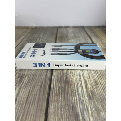 100W Super Fast Charging Cable 3 In 1 Lightning/Type-C/Micro USB With Transparent Chip Design TDA-218