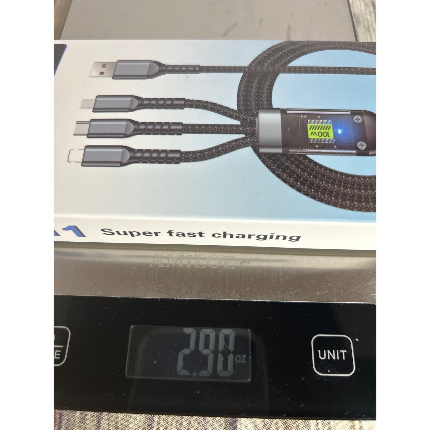 100W Super Fast Charging Cable 3 In 1 Lightning/Type-C/Micro USB With Transparent Chip Design TDA-218