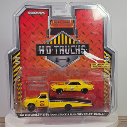 Greenlight 1967 Chevrolet C-30 Ramp Truck & 1969 Chevrolet Camaro 1:64 Scale Diecast Model