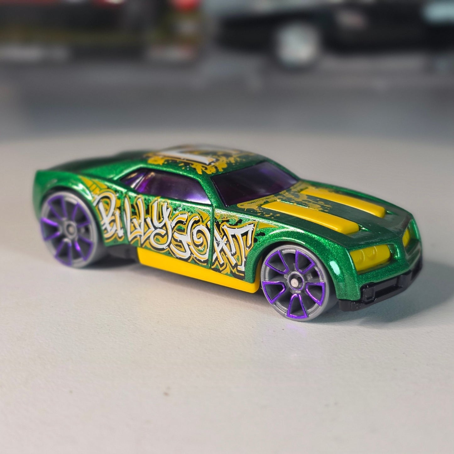 Hot Wheels Bully Goat Green Graffiti Purple Rims 2014 Loose Malaysia