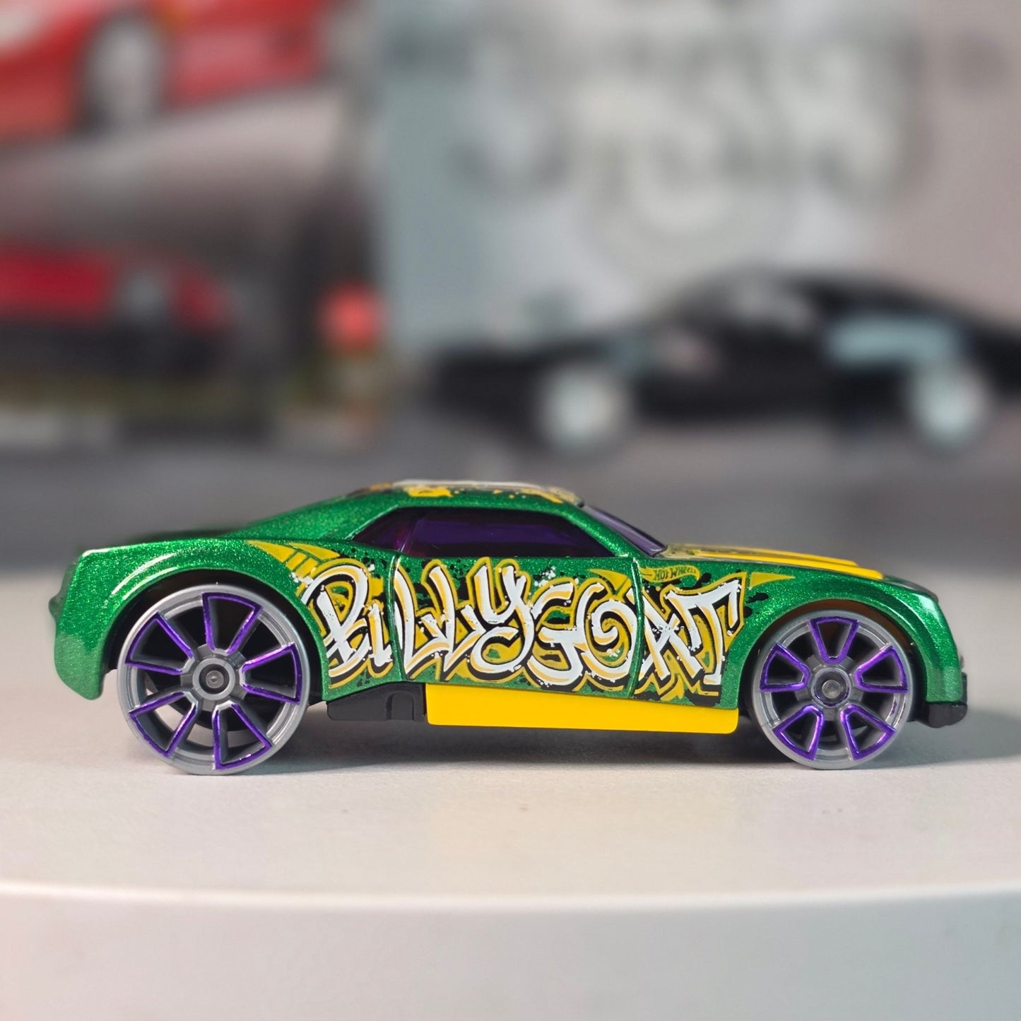 Hot Wheels Bully Goat Green Graffiti Purple Rims 2014 Loose Malaysia