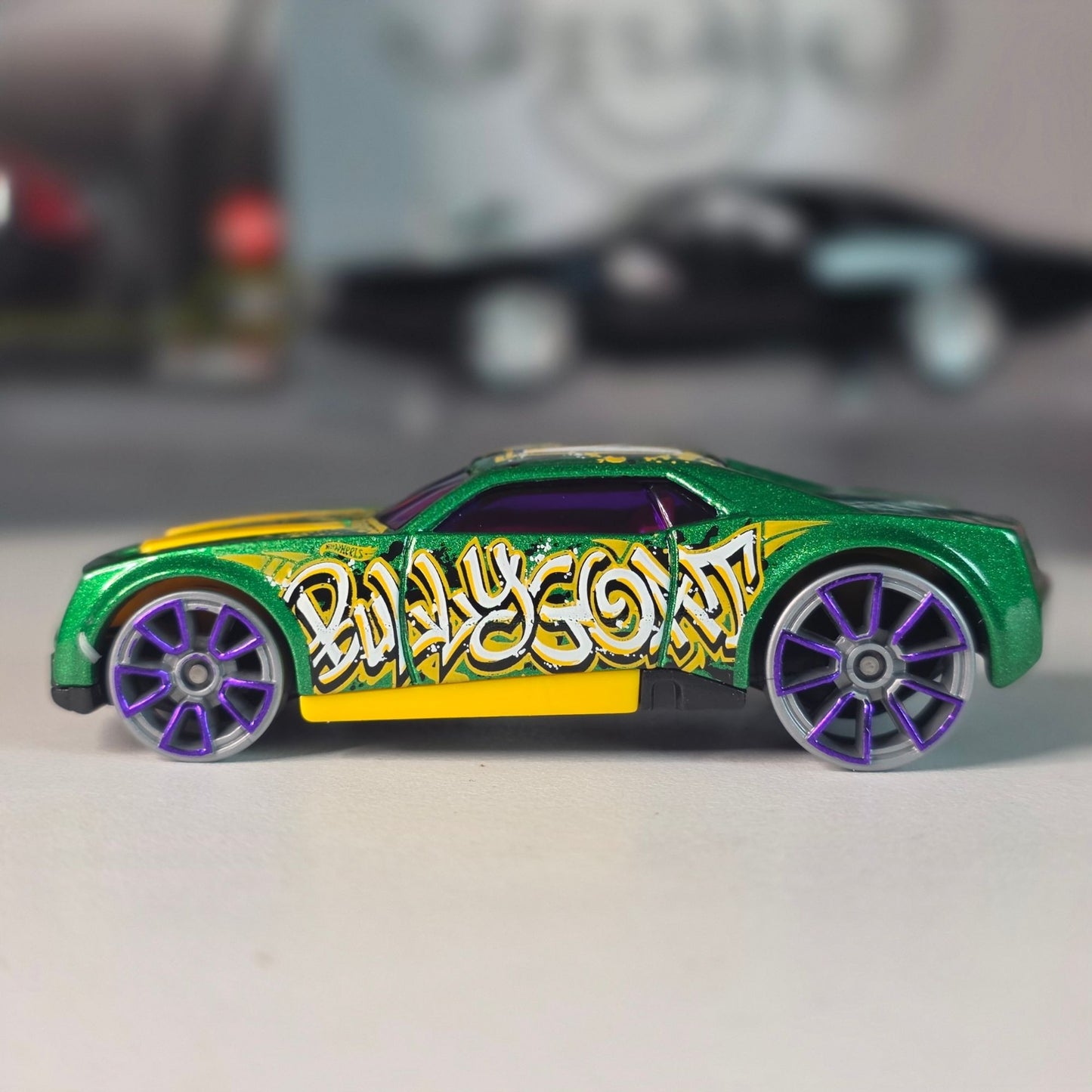 Hot Wheels Bully Goat Green Graffiti Purple Rims 2014 Loose Malaysia