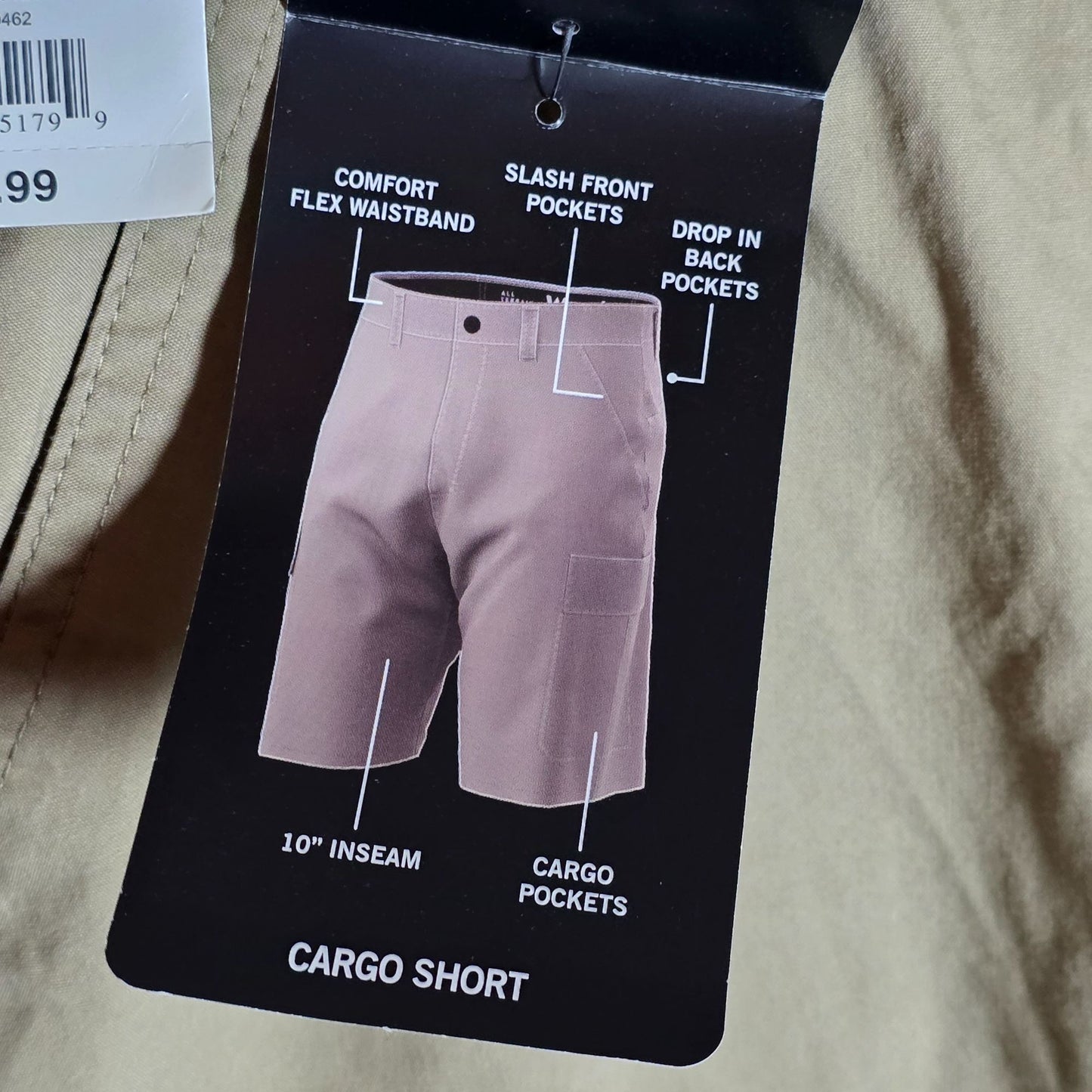 Wrangler ATG All Terrain Gear Mens Cargo Shorts 42 Moisture-Wicking 2-Way Stretch UV Protection Beige