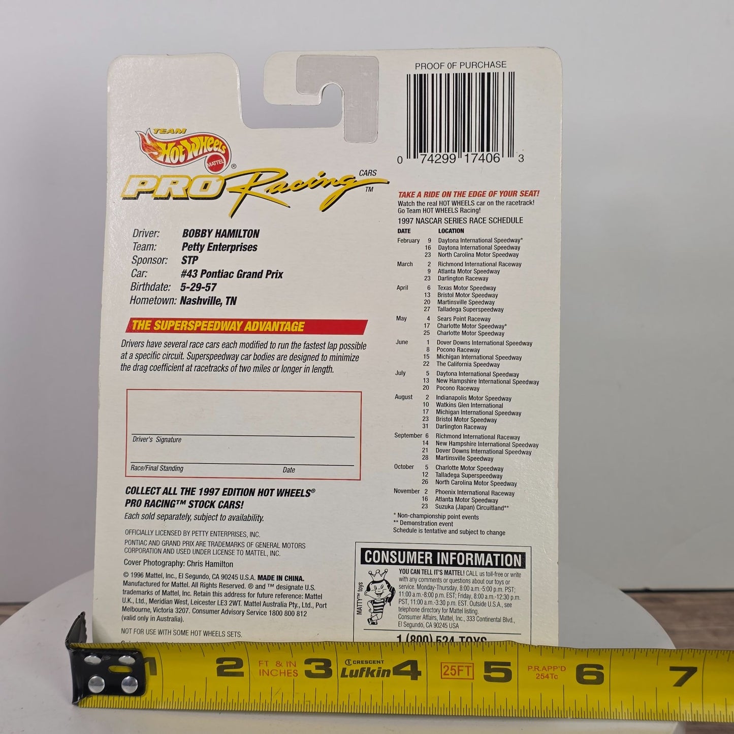 Hot Wheels Pro Racing Bobby Hamilton 1997 Die-Cast Car 1:64 Scale Superspeedway Edition Limited Edition