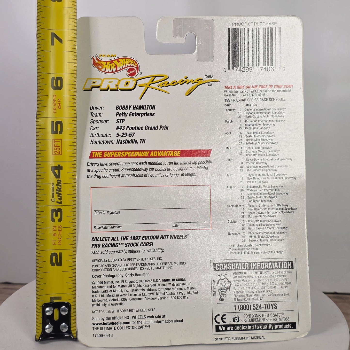 Hot Wheels Pro Racing Bobby Hamilton 1997 Die-Cast Car 1:64 Scale Superspeedway Edition Limited Edition