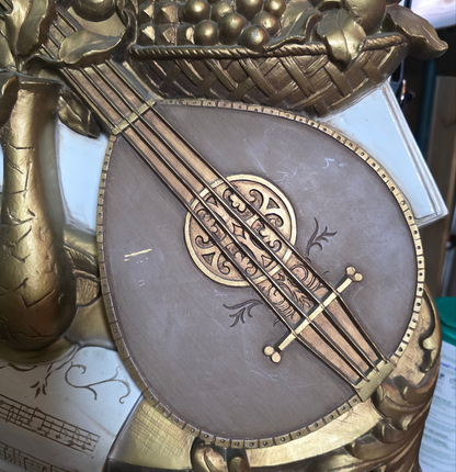 Vintage 1970s Syroco 3D Musical Wall Art Sculpture Hanging Plaque #7236 Lute Lyre Instruments Scroll