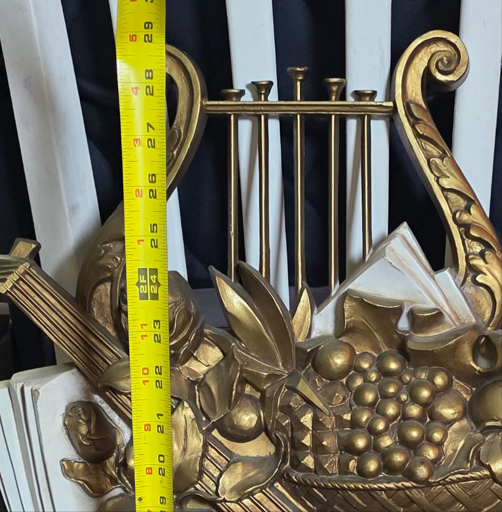 Vintage 1970s Syroco 3D Musical Wall Art Sculpture Hanging Plaque #7236 Lute Lyre Instruments Scroll