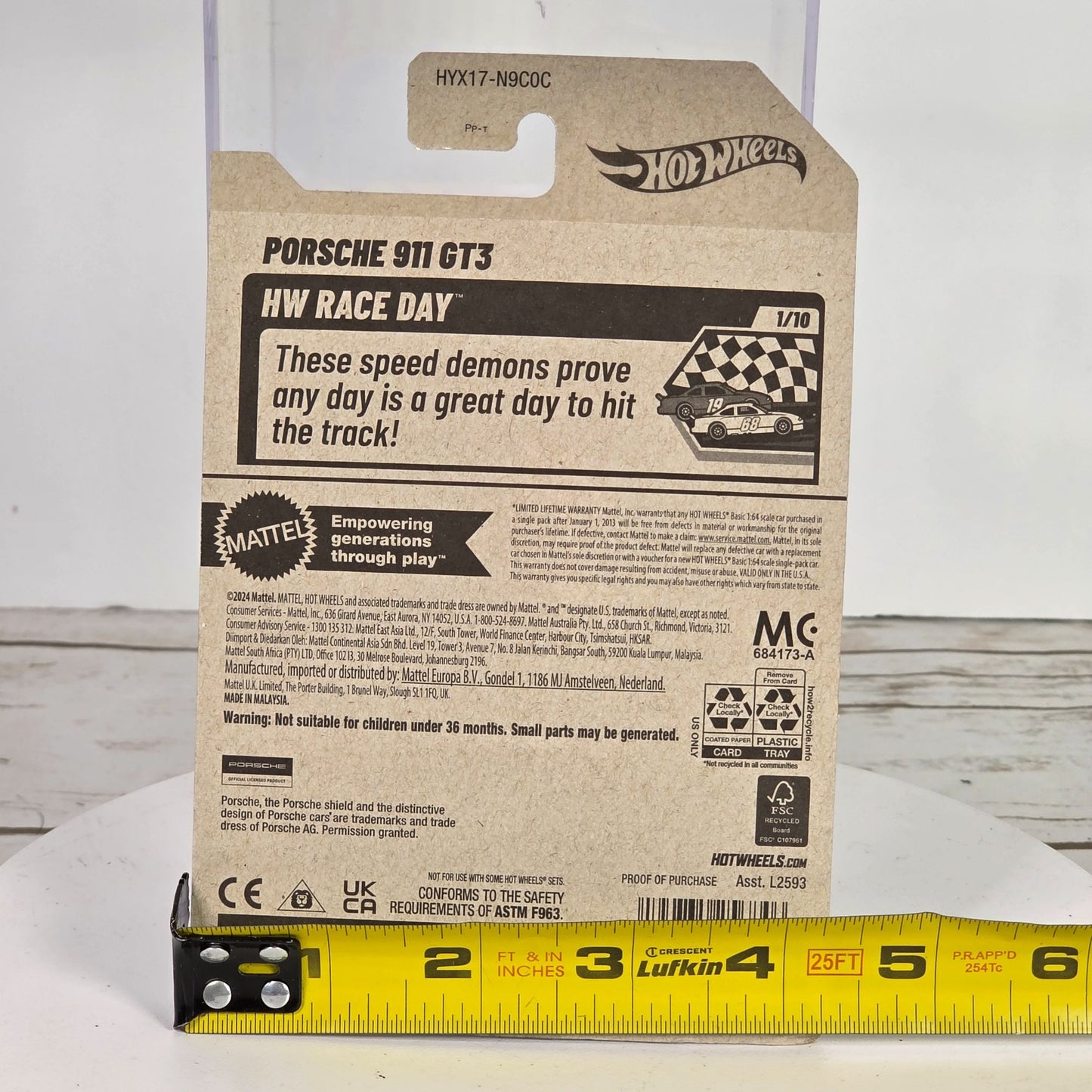 Hot Wheels Porsche 911 GT3 Die-Cast Car 1/10 New Race Day Series Limited Edition 74/250