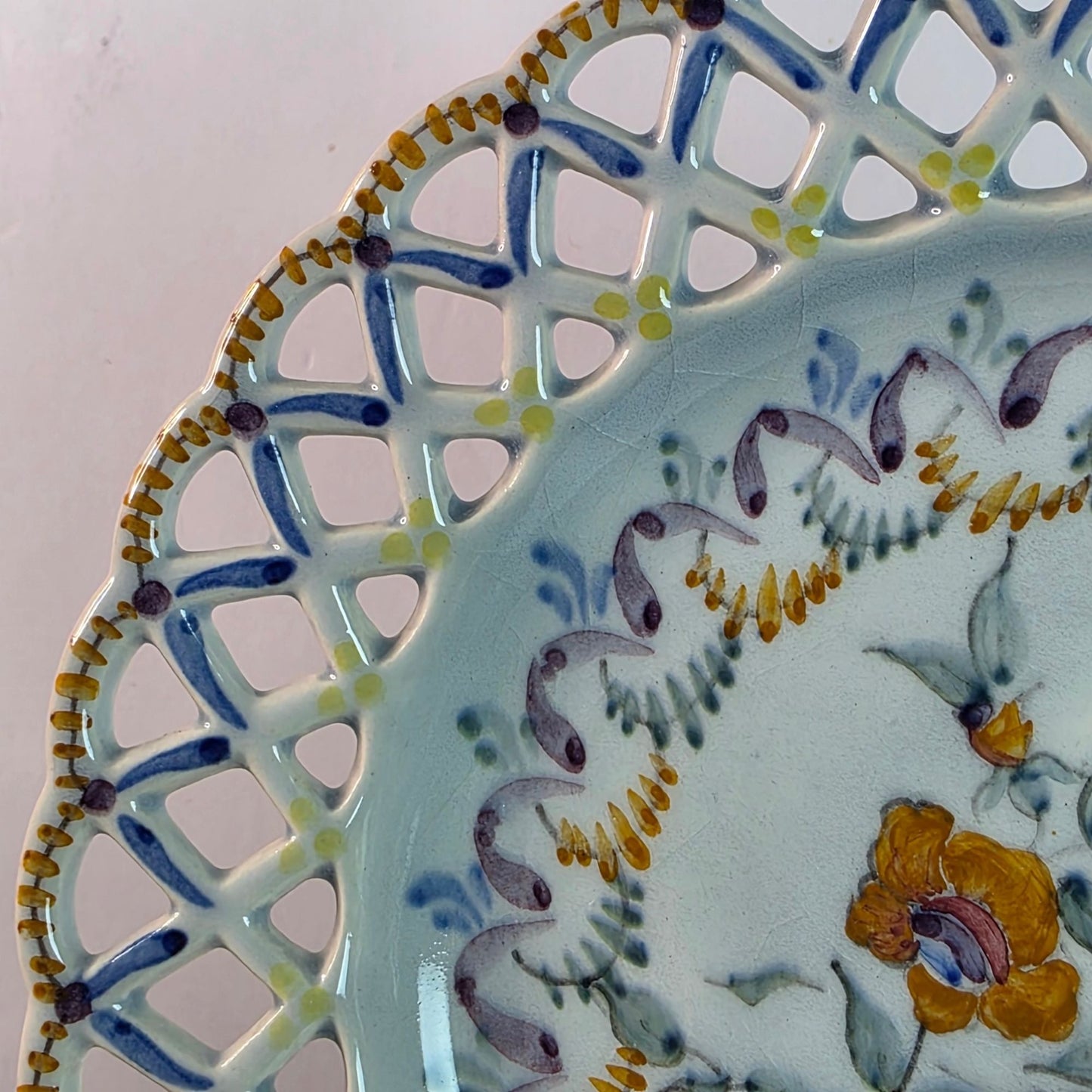 1899 Carvalhinho Porto Hand Painted Reticulated Floral Plate Portugal