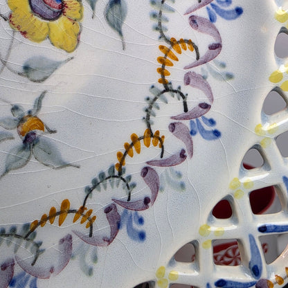 1899 Carvalhinho Porto Hand Painted Reticulated Floral Plate Portugal