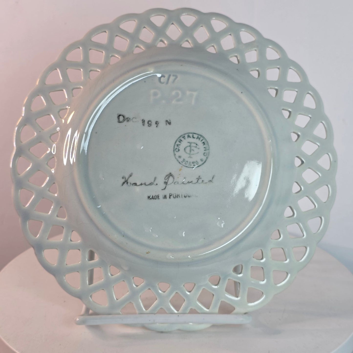 1899 Carvalhinho Porto Hand Painted Reticulated Floral Plate Portugal