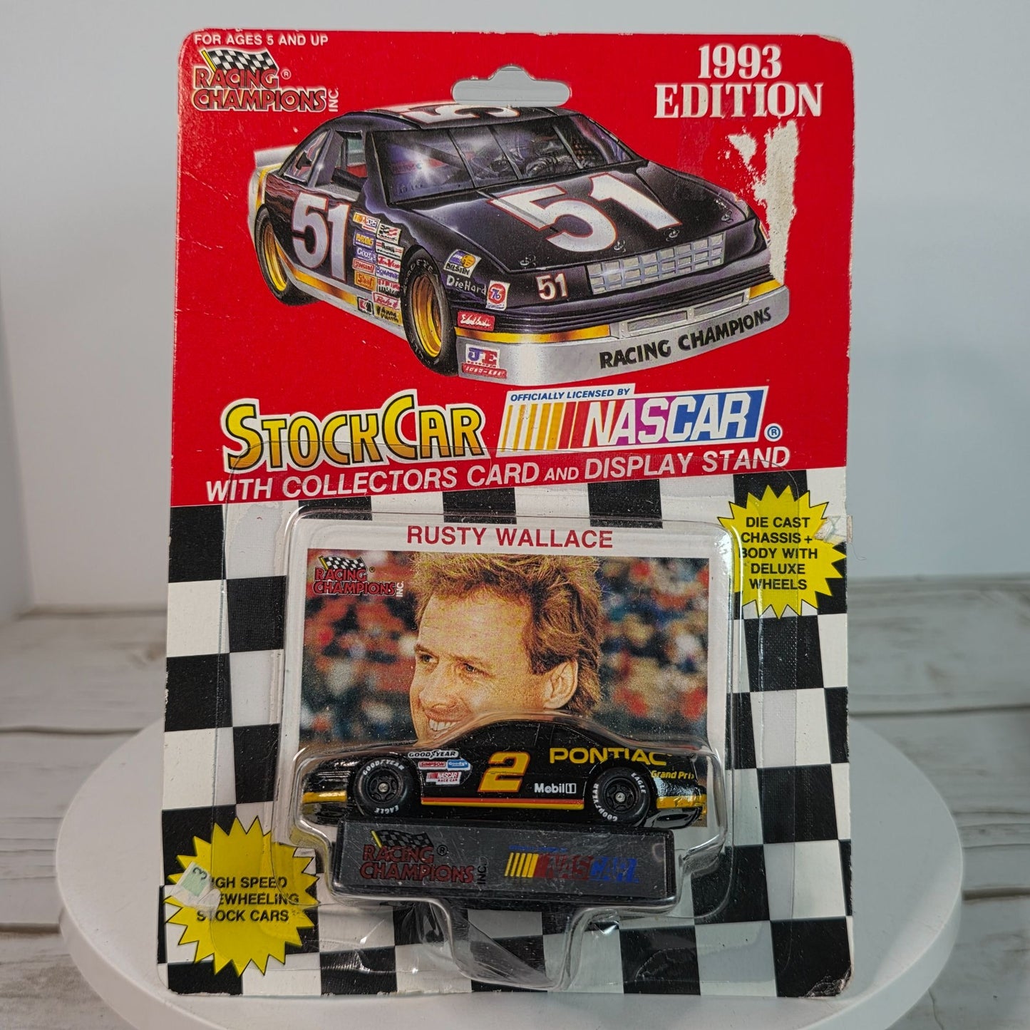 Rusty Wallace 1993 Edition Die-Cast NASCAR Stock Car With Collectors Card & Display Stand Racing Champions