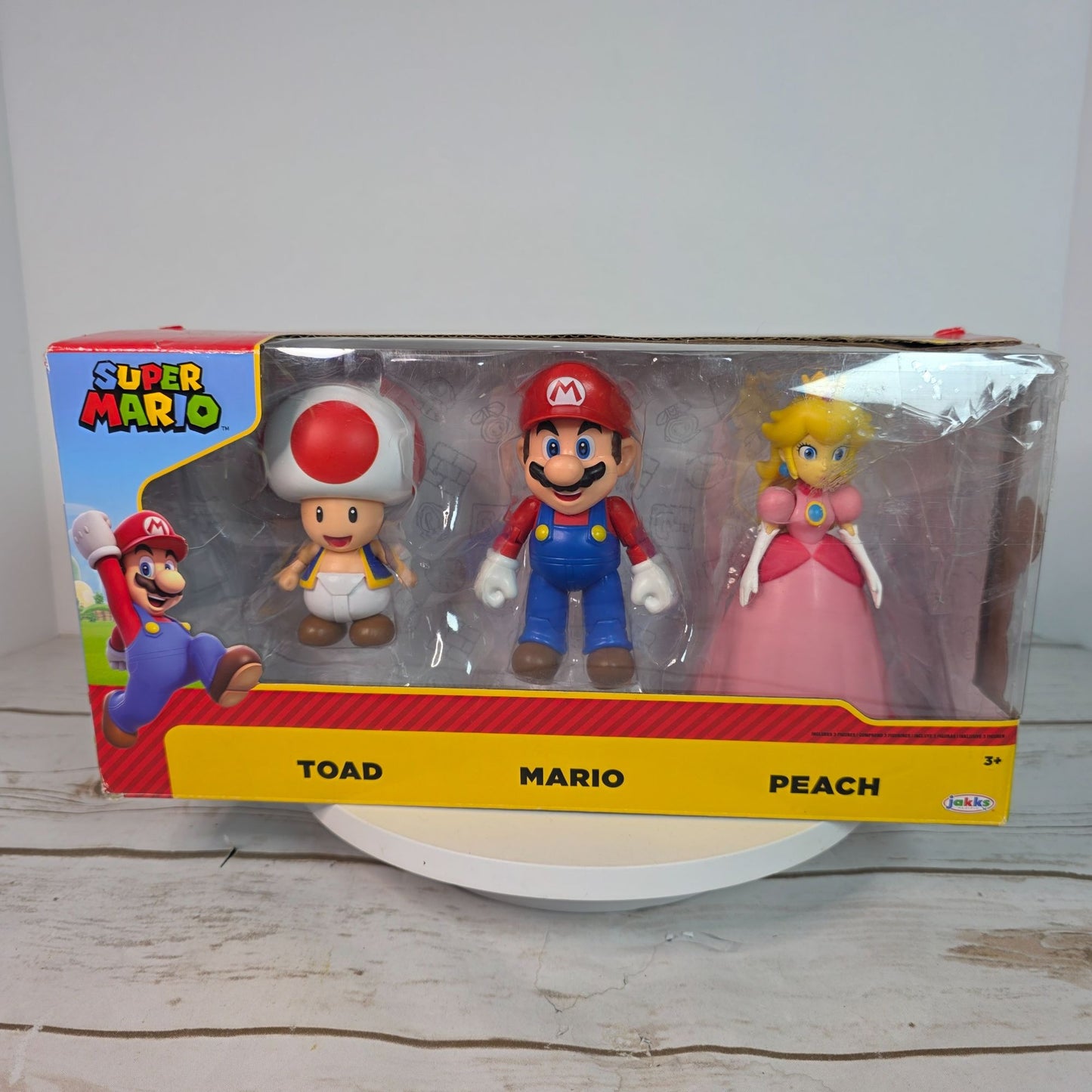 Super Mario Bros. Action Figures Set Mario Peach & Toad Jakks Pacific Kids Collectible Toy Original Packaging Minor Box Damage