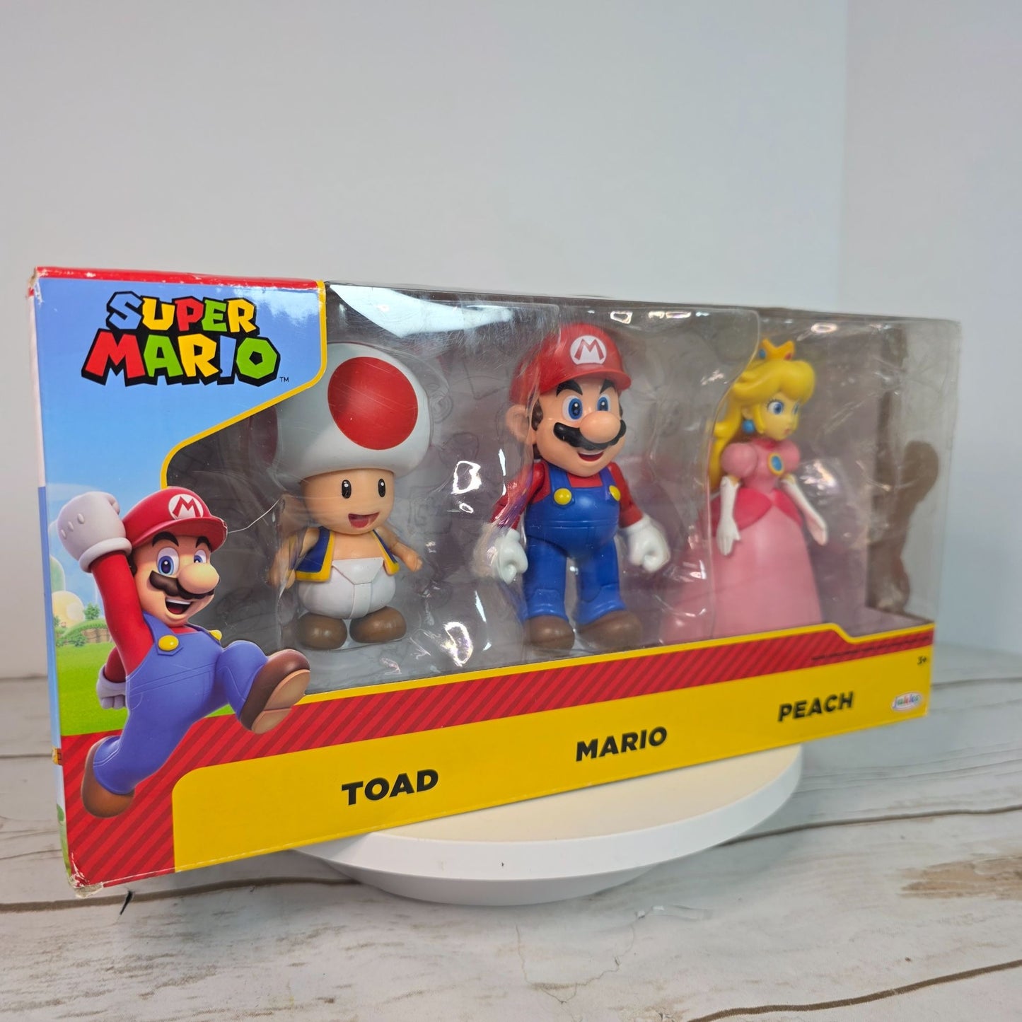 Super Mario Bros. Action Figures Set Mario Peach & Toad Jakks Pacific Kids Collectible Toy Original Packaging Minor Box Damage