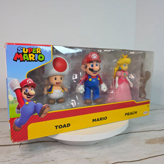 Super Mario Bros. Action Figures Set Mario Peach & Toad Jakks Pacific Kids Collectible Toy Original Packaging Minor Box Damage