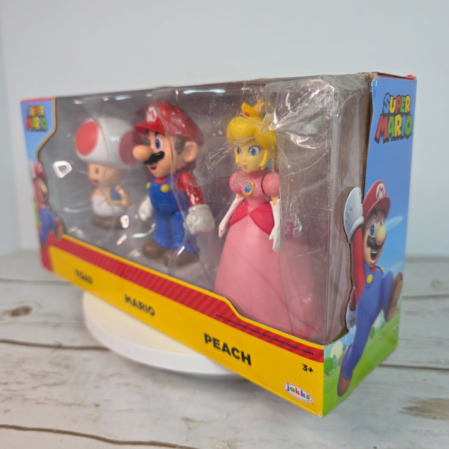 Super Mario Bros. Action Figures Set Mario Peach & Toad Jakks Pacific Kids Collectible Toy Original Packaging Minor Box Damage