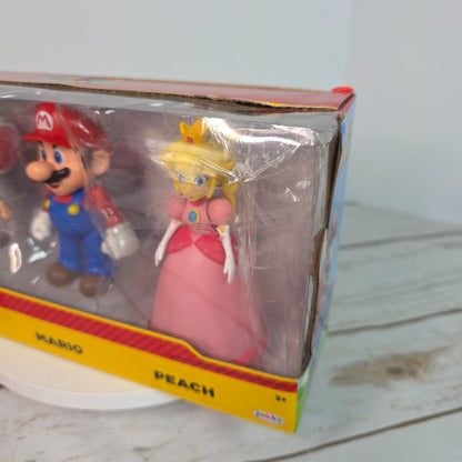 Super Mario Bros. Action Figures Set Mario Peach & Toad Jakks Pacific Kids Collectible Toy Original Packaging Minor Box Damage
