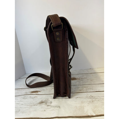 Vintage-Style Brown Leather Messenger Bag With Adjustable Strap & Buckle Closures