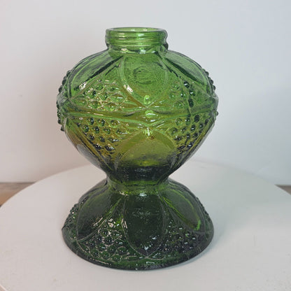 Vintage Green Glass Oil Lamp Base With Intricate Embossed Design