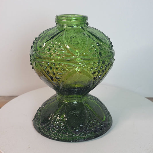 Vintage Green Glass Oil Lamp Base With Intricate Embossed Design
