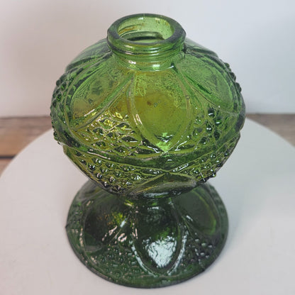 Vintage Green Glass Oil Lamp Base With Intricate Embossed Design