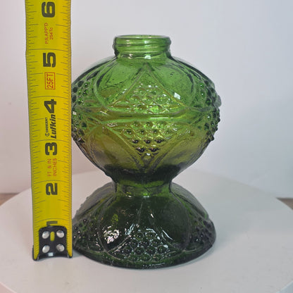 Vintage Green Glass Oil Lamp Base With Intricate Embossed Design