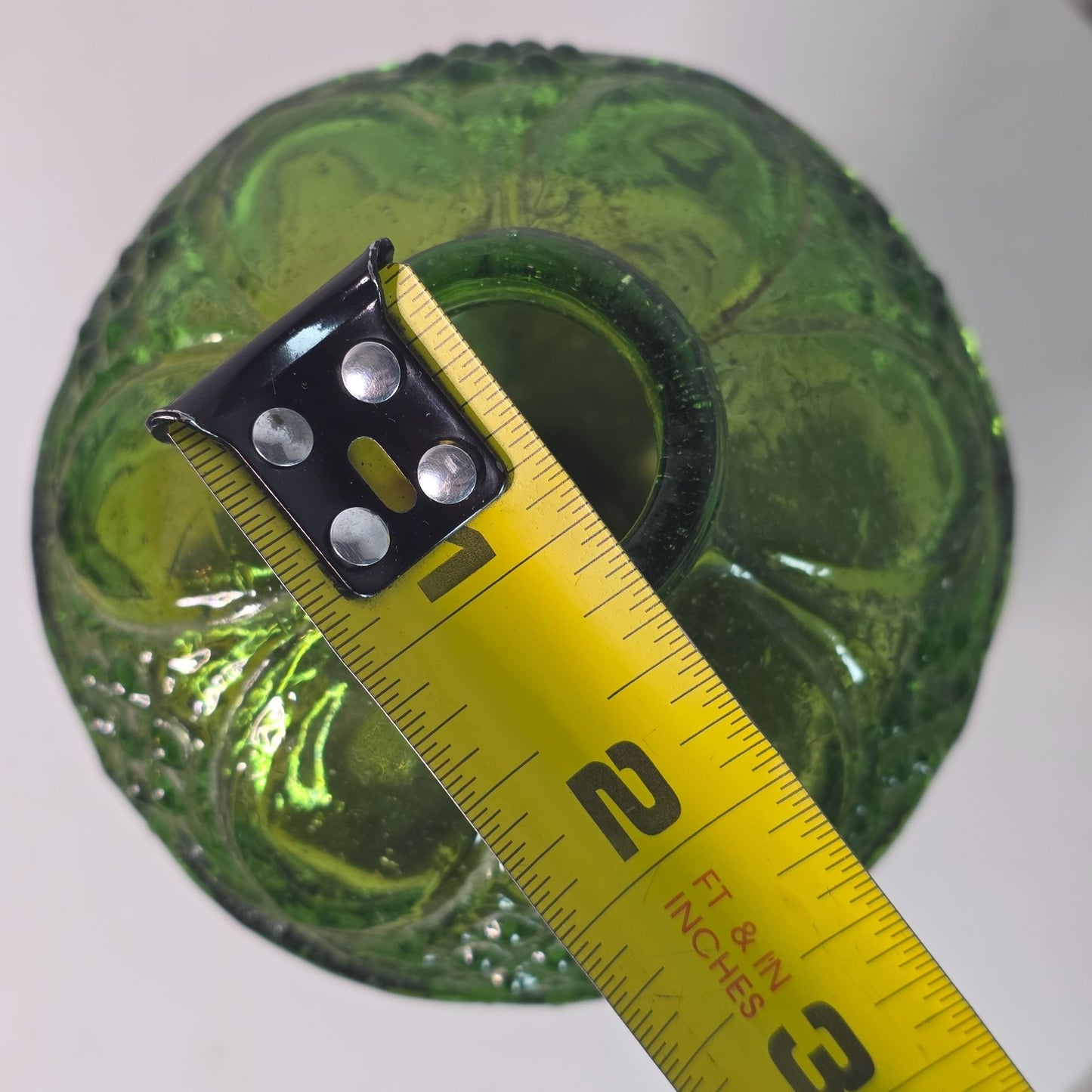 Vintage Green Glass Oil Lamp Base With Intricate Embossed Design